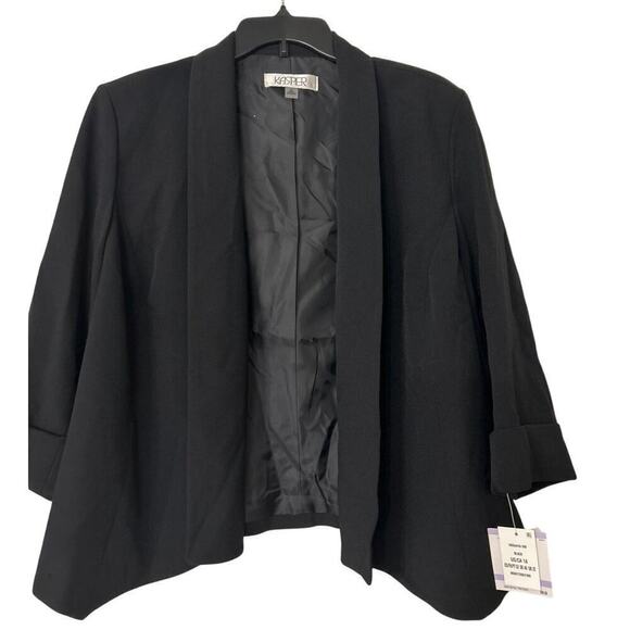KASPER NWT Open Front Fly Away 3/4 Sleeve Black Suit Jacket Size 18 - Picture 4 of 14